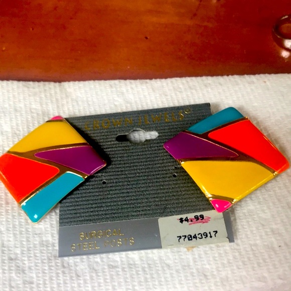 Crown Jewels surgical steel posts earrings vintage NWT - Picture 3 of 7